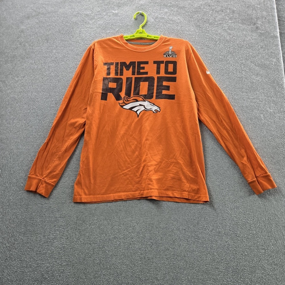 Denver Broncos‎ Men Shirt M Orange Nike Time To Ride Football Long Sleeve